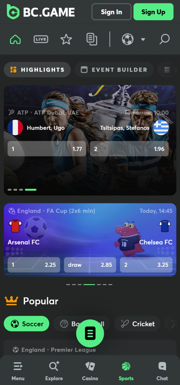 Place mobile sports bets via the functional BC Game iOS.