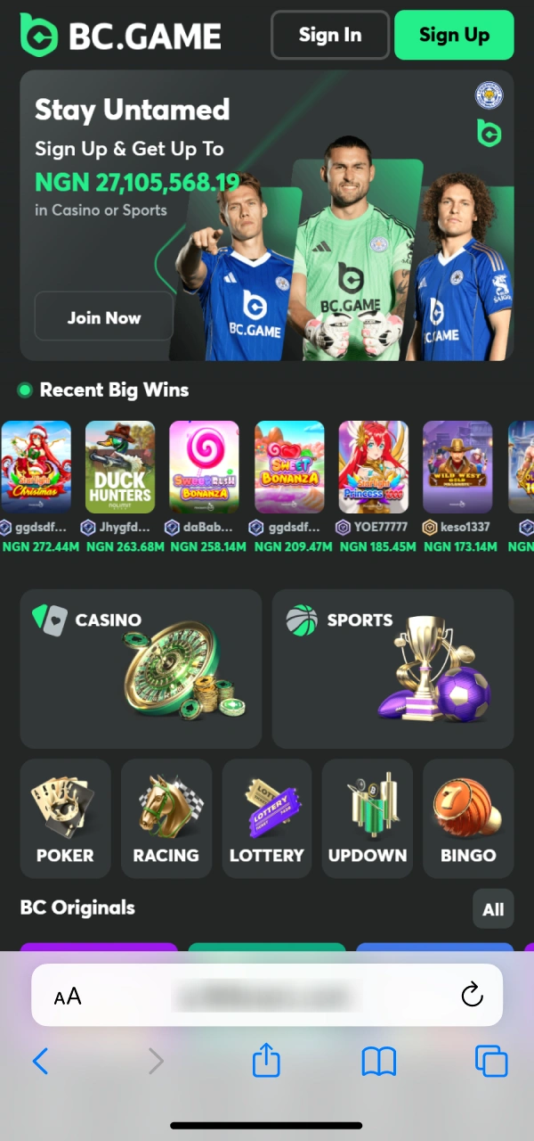 Access the BC Game iPhone platform using the Safari browser.