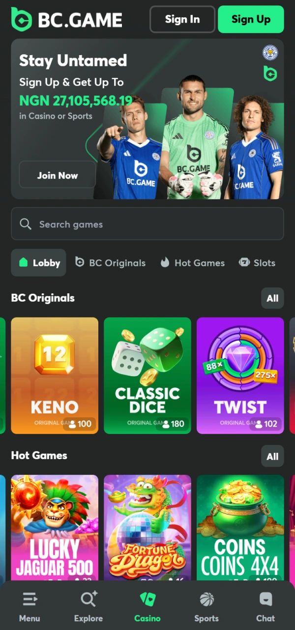 Play top-tier casino games on your BC Game iOS mobile device.