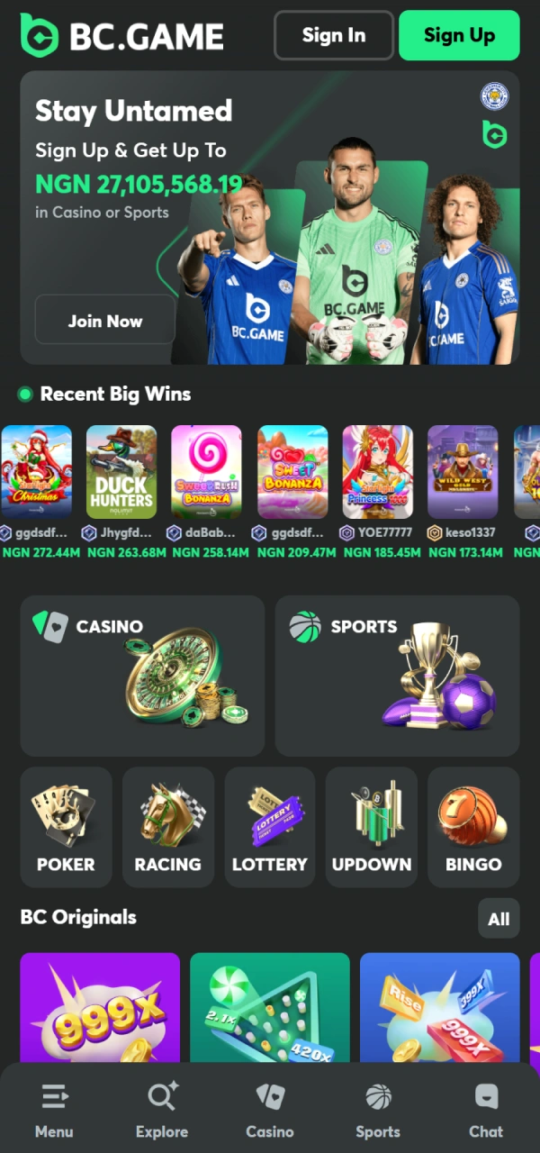 Explore the BC Game iOS interface on the official mobile site.