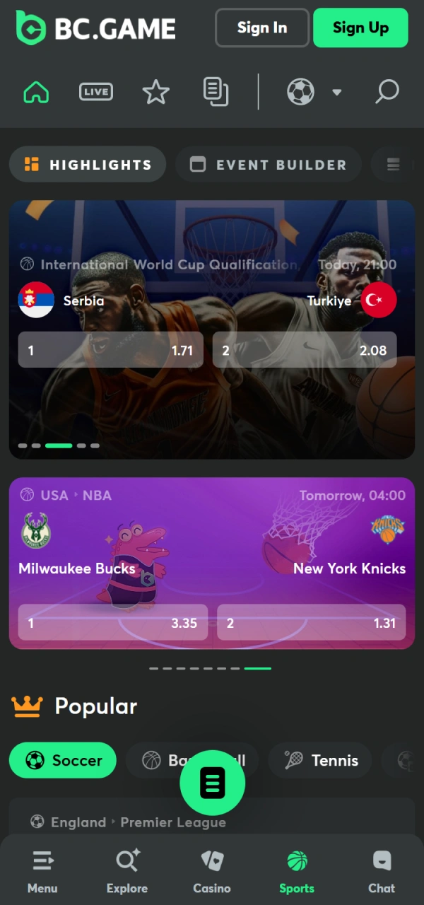 Bet on your favorite sports matches via the BC Game iOS.