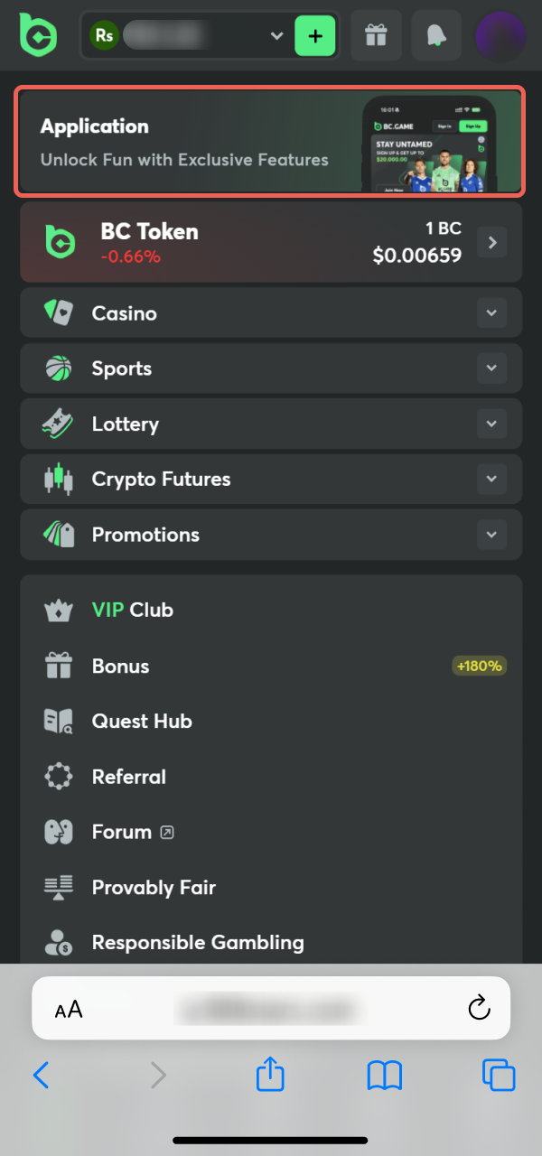 Access the BC Game site in Safari to begin iOS installation.