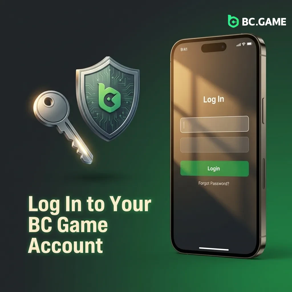 BC Game app login screen showing email, password fields, and 2FA authentication prompt on iOS device