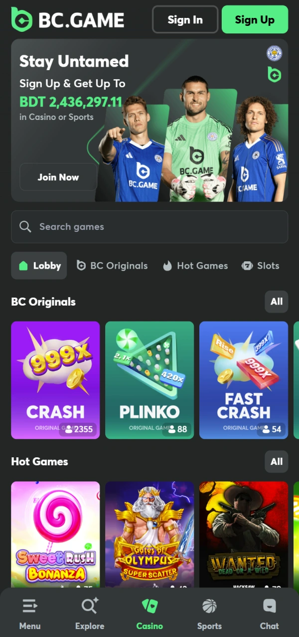 Play top-tier slots and table games at BC Game Bangladesh casino.