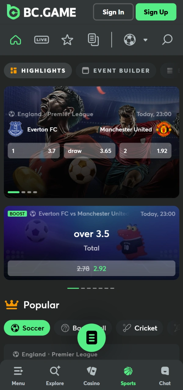 Place your bets on various sports events at BC Game Bangladesh.