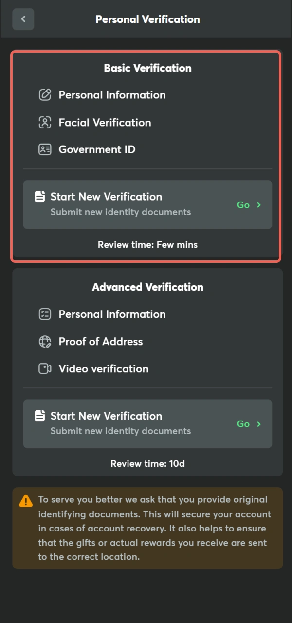 Pass the biometric verification step for your BC Game Bangladesh account.