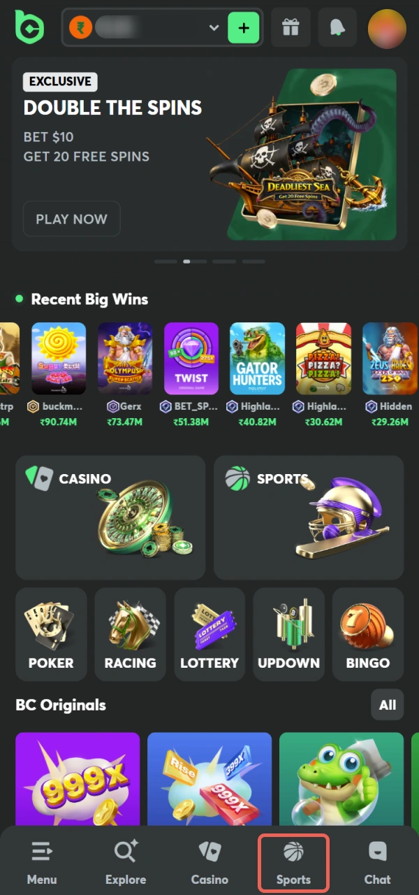 Start your Bet placement journey on the BC Game main page.