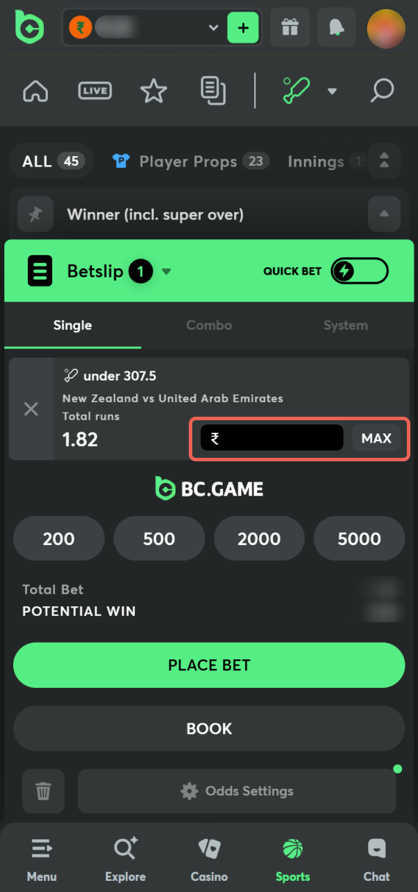 Define the amount for your first Bet at BC Game today.