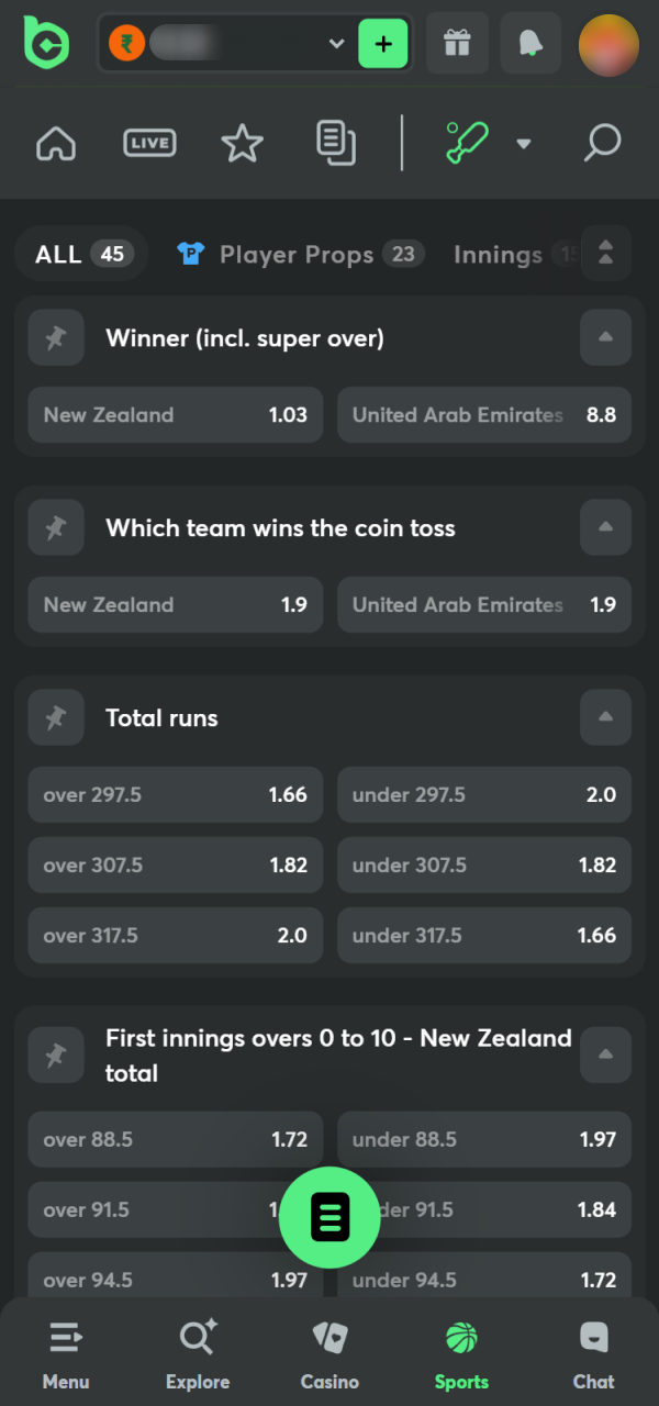 Select an outcome to place a Bet on BC Game site.