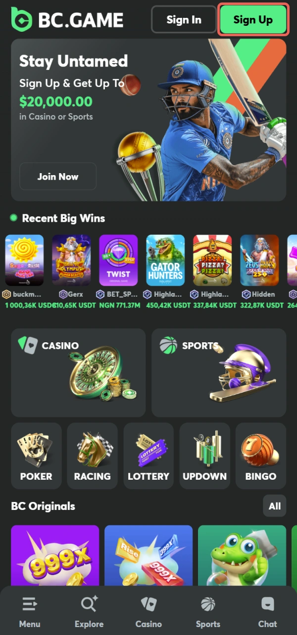 Click the button to initiate your Registration at BC Game India.