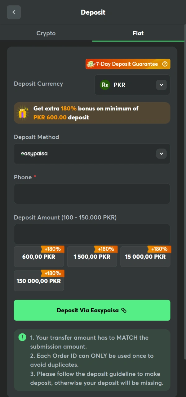 Add money to your balance for a Bet at BC Game.