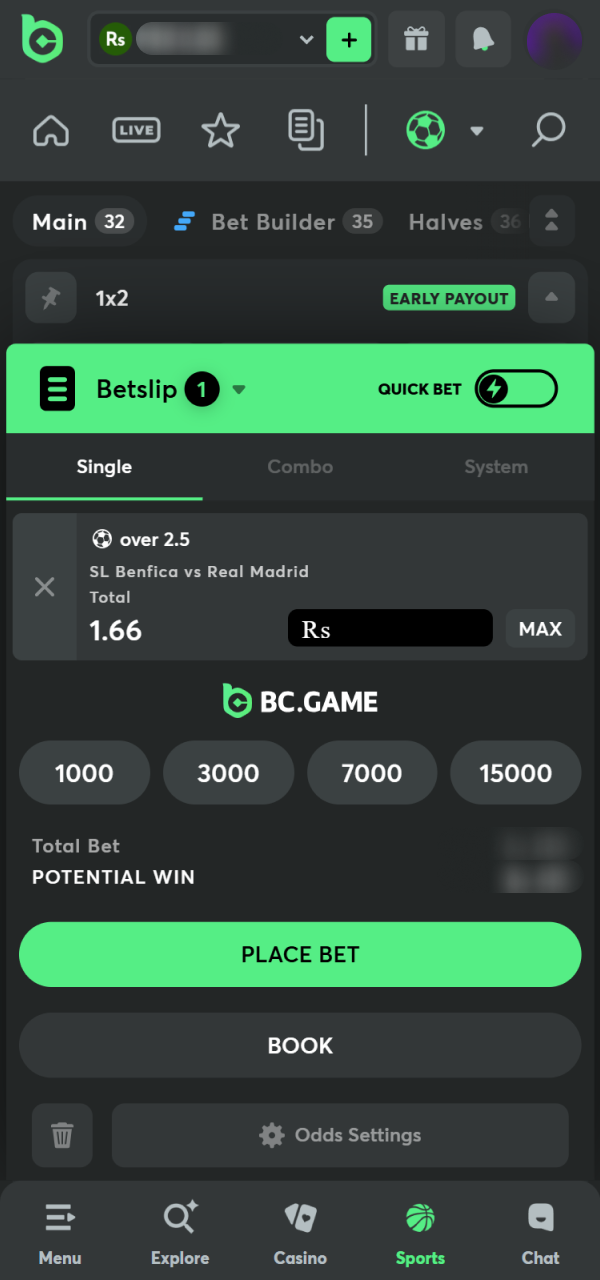 Define the amount for your official Bet at BC Game Pakistan.