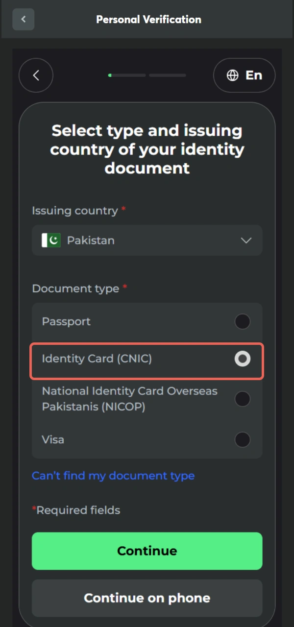 Attach your national ID for BC Game Verification in Pakistan.