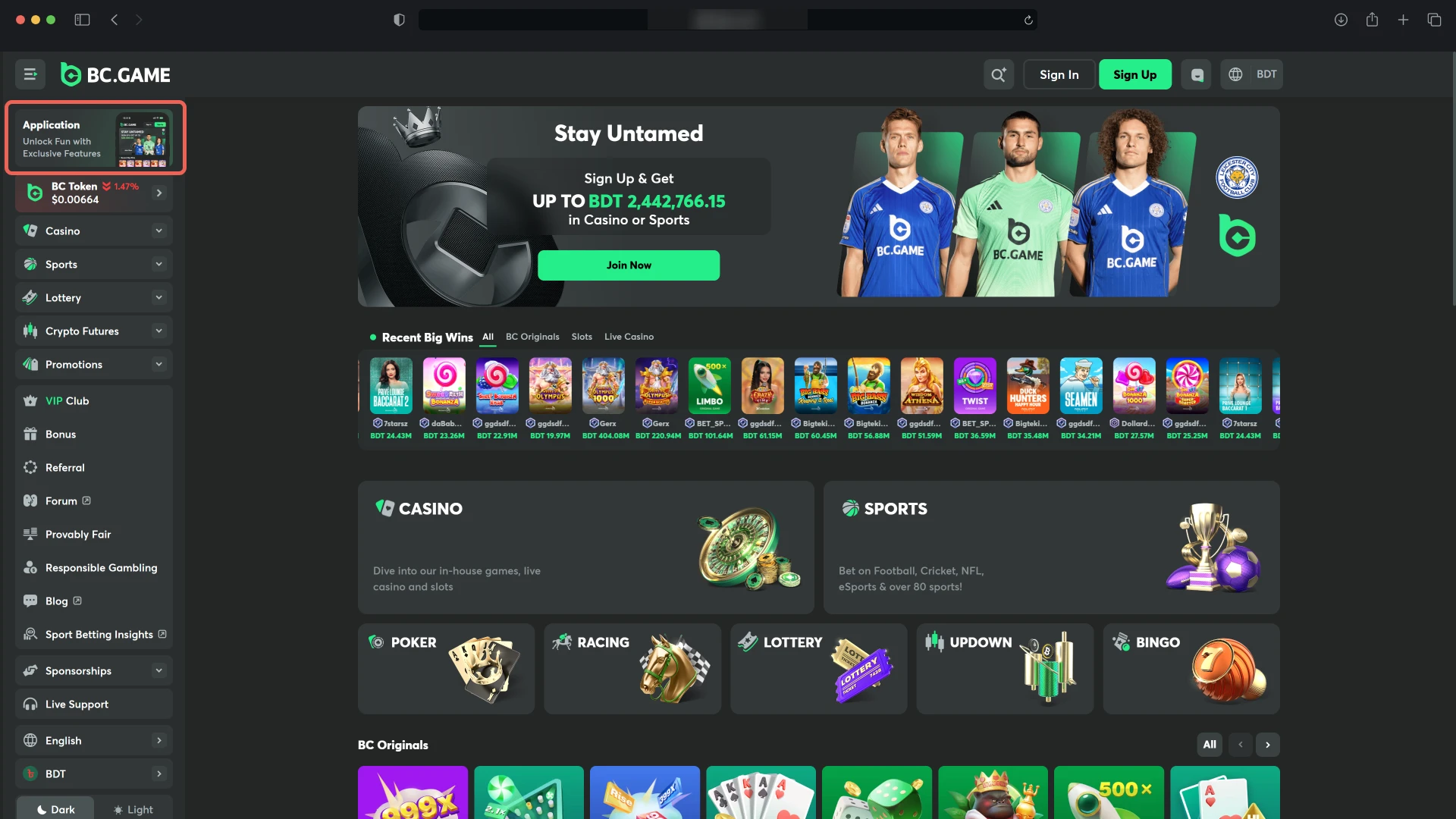 Get the macOS installation file for the BC Game PC client.