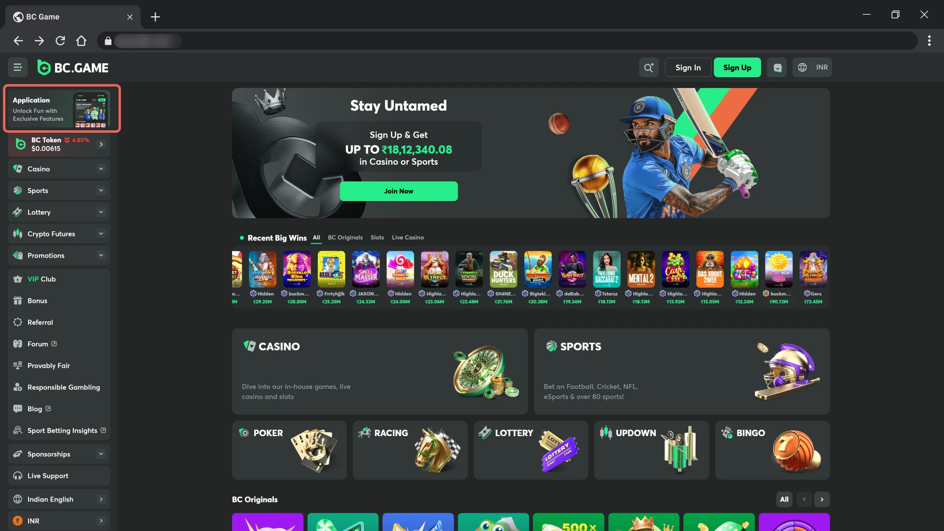 Press the button to start the BC Game Windows installation process.