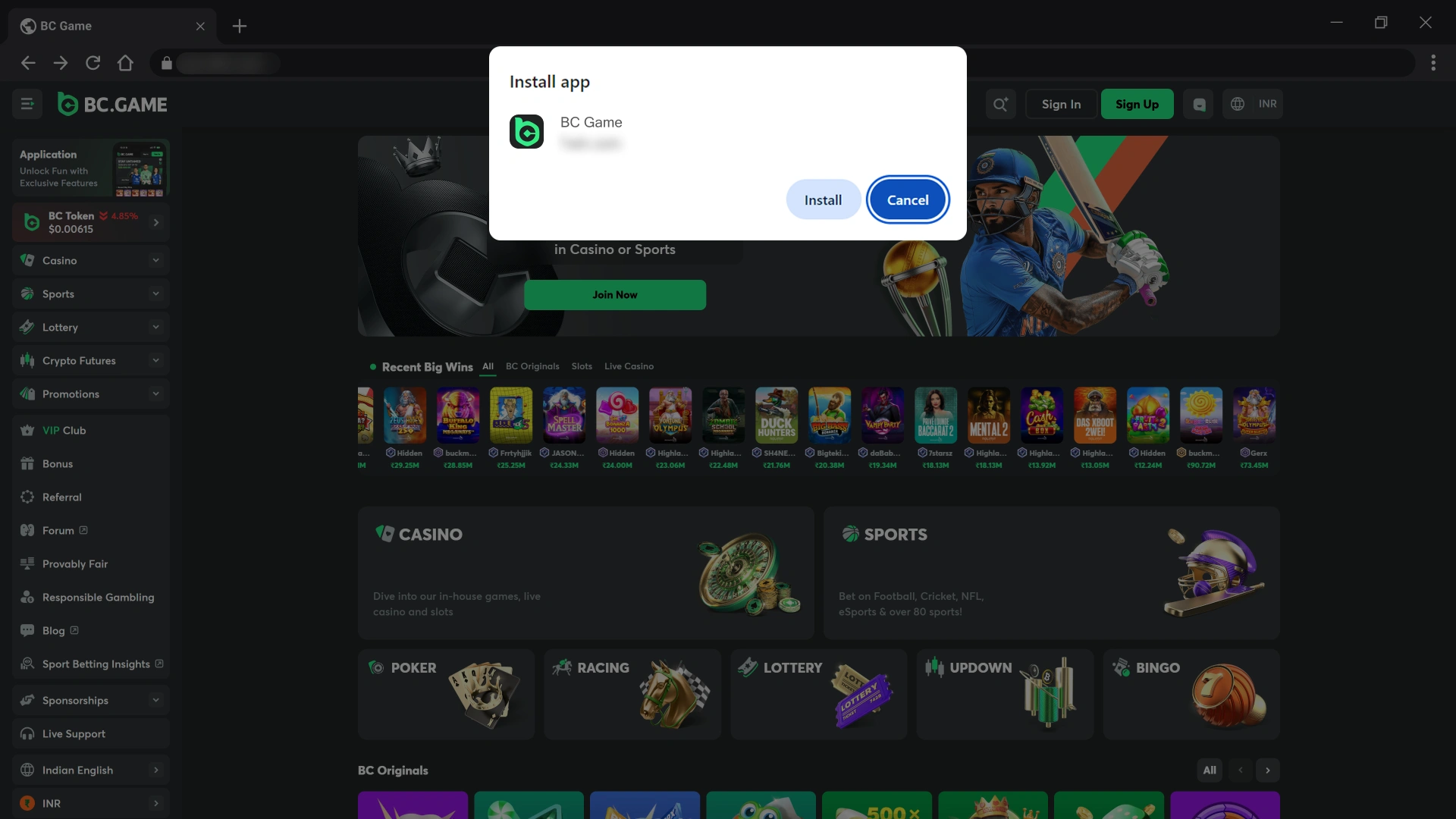 Download the setup file for the BC Game Windows PC Client.