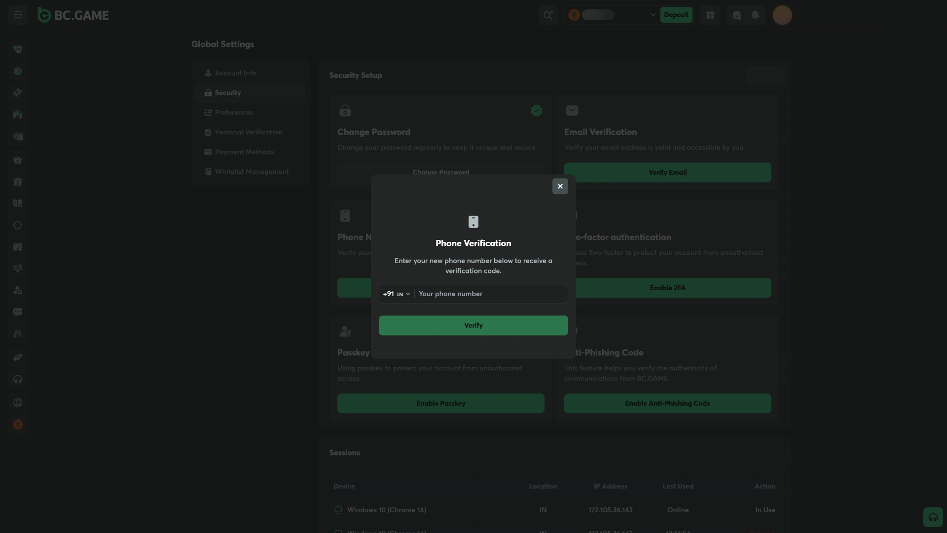 Verify your profile to start official Betting on BC Game PC.