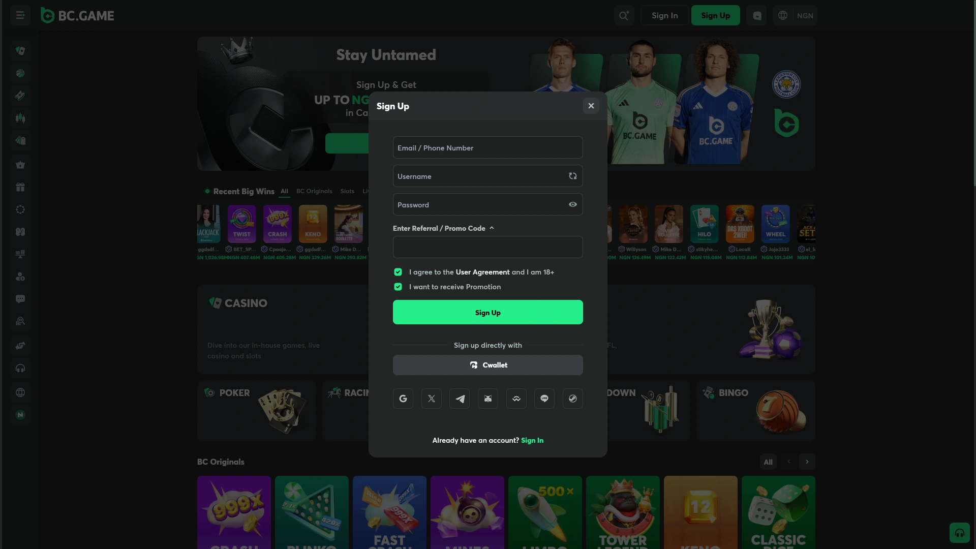 Open the BC Game Windows client and start your session.