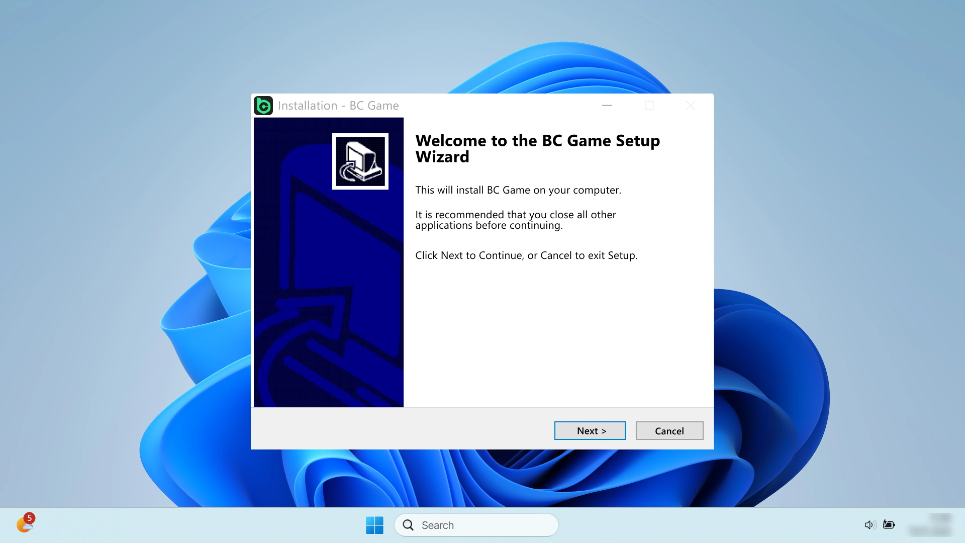 Execute the BC Game Windows setup file to begin the process.