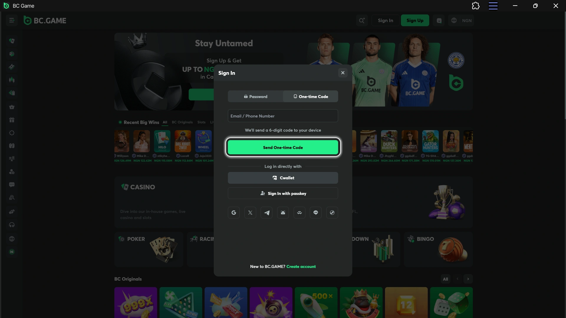 Confirm your identity and complete the BC Game Register steps.