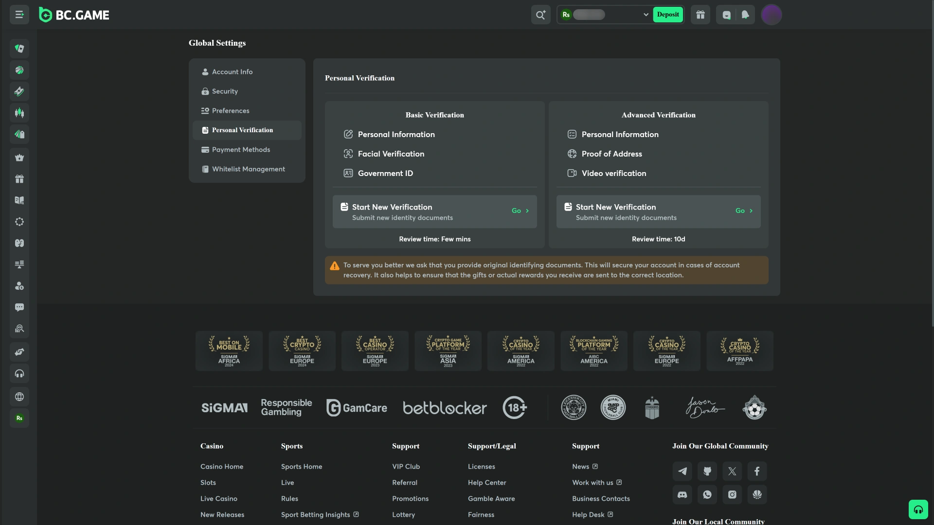 Finalize your account for official Betting on the BC Game PC.