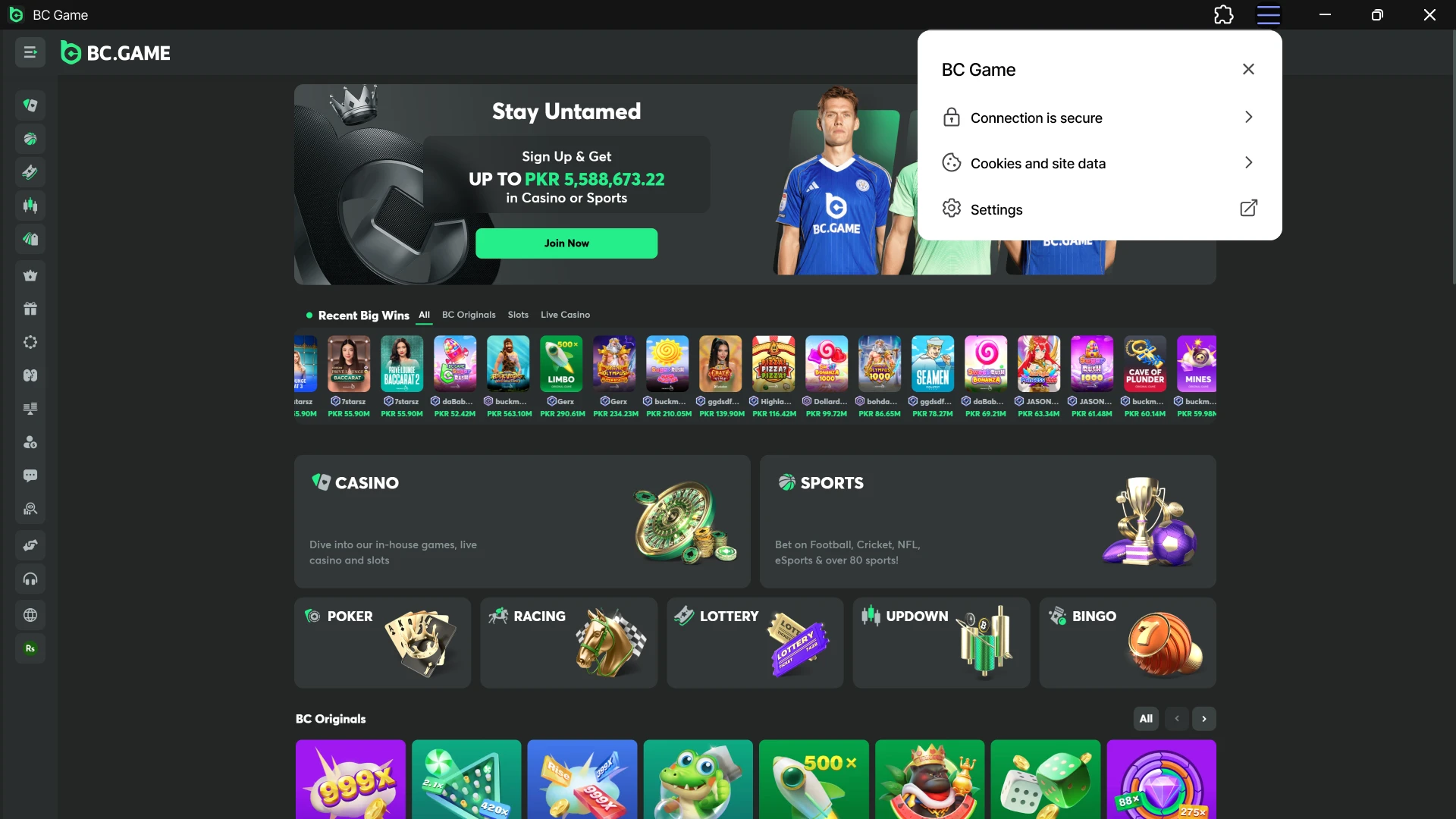 Search for the latest BC Game Update version in the settings.