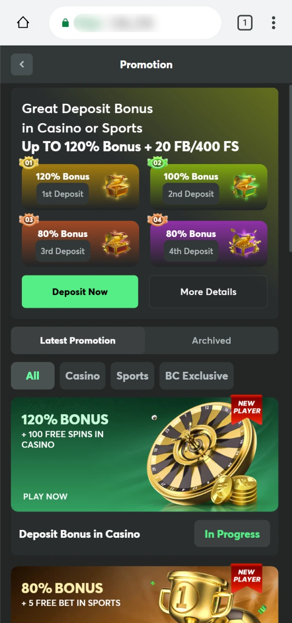 Claim exclusive rewards and rewards through the BC Game PWA interface.