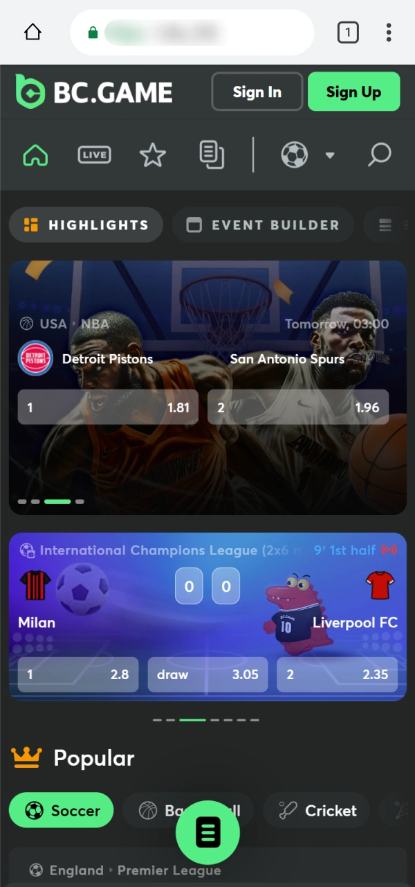 Place your favorite sports bets using the fast BC Game PWA.