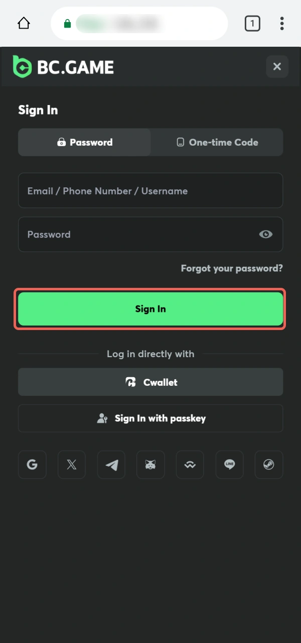 Confirm your login to enter the BC Game PWA dashboard.