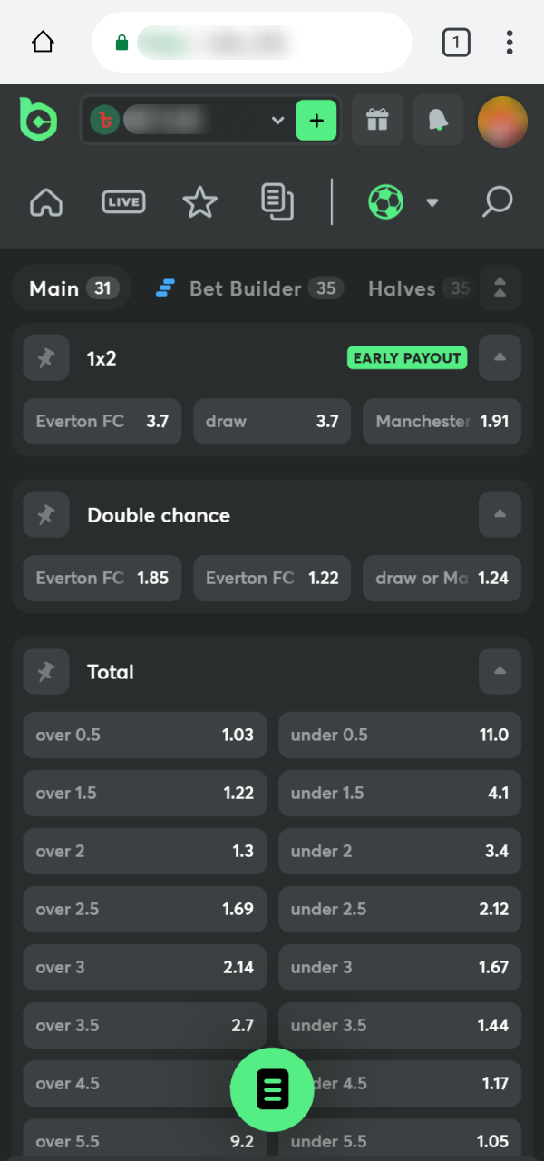 Pick your betting market inside the mobile BC Game PWA.