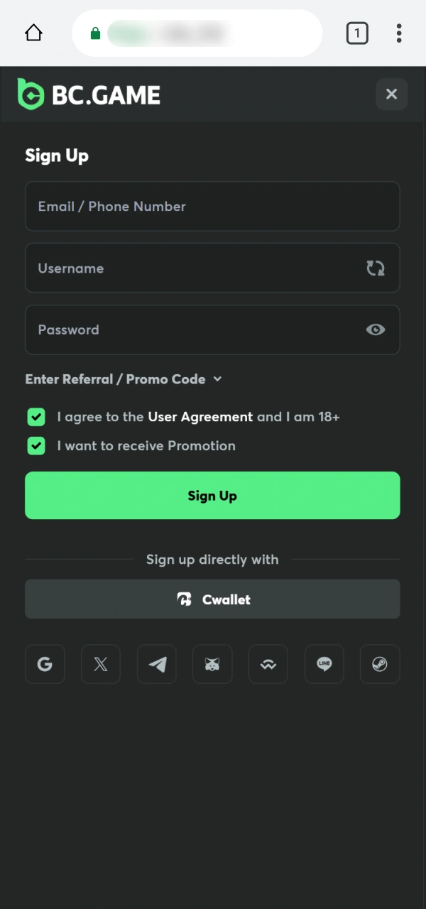 Create your personal profile during the BC Game Android PWA setup.