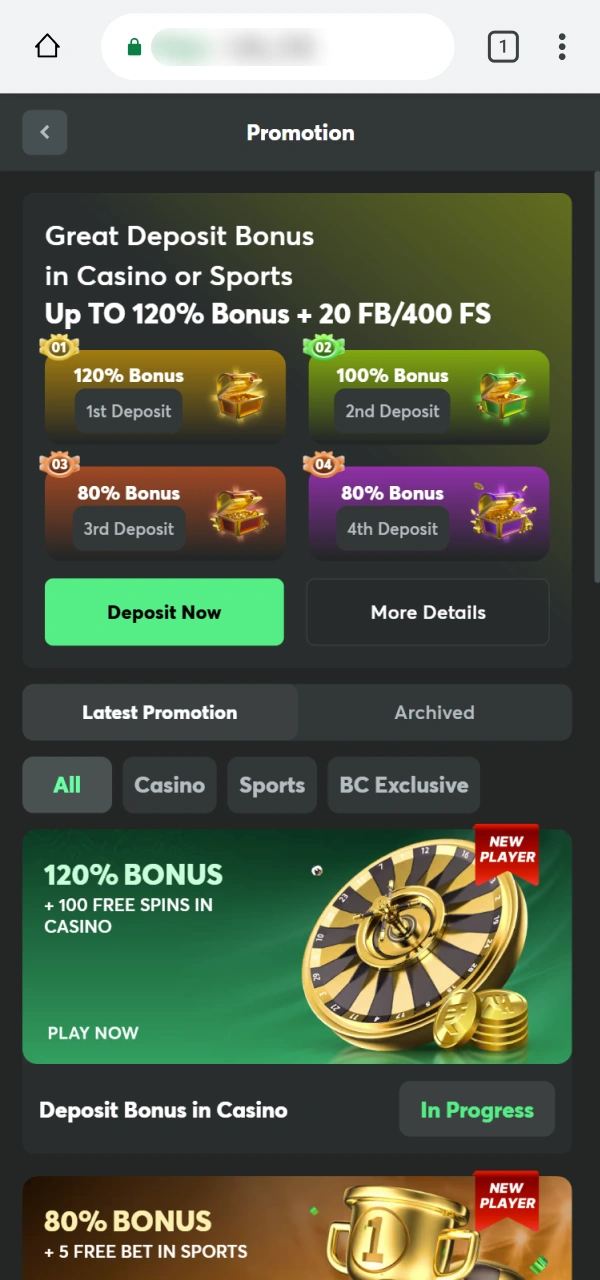 Discover exciting promotional offers on the official BC Game PWA page.