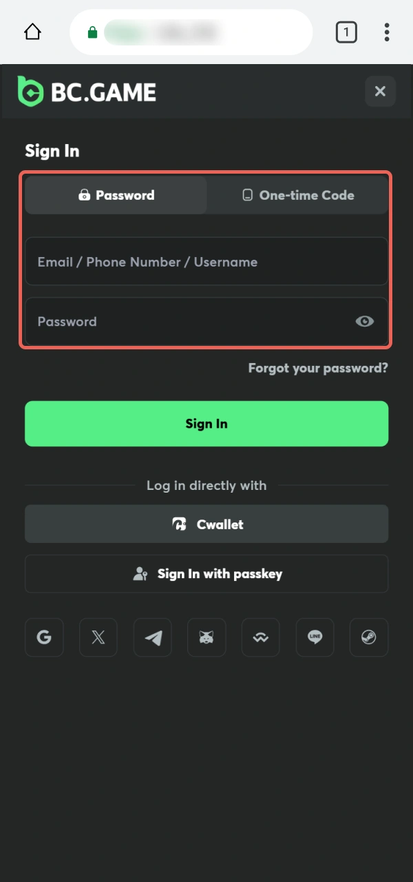 Provide your authorized details for a secure BC Game PWA Login.