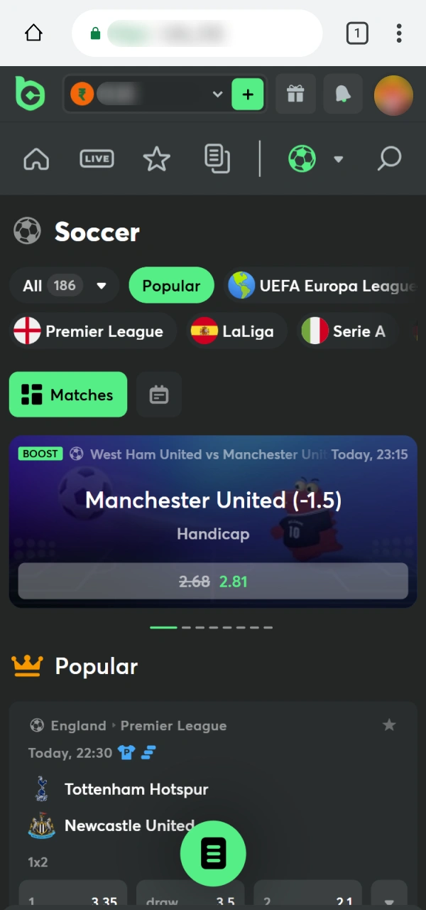 Select the best odds for your Betting at BC Game PWA.