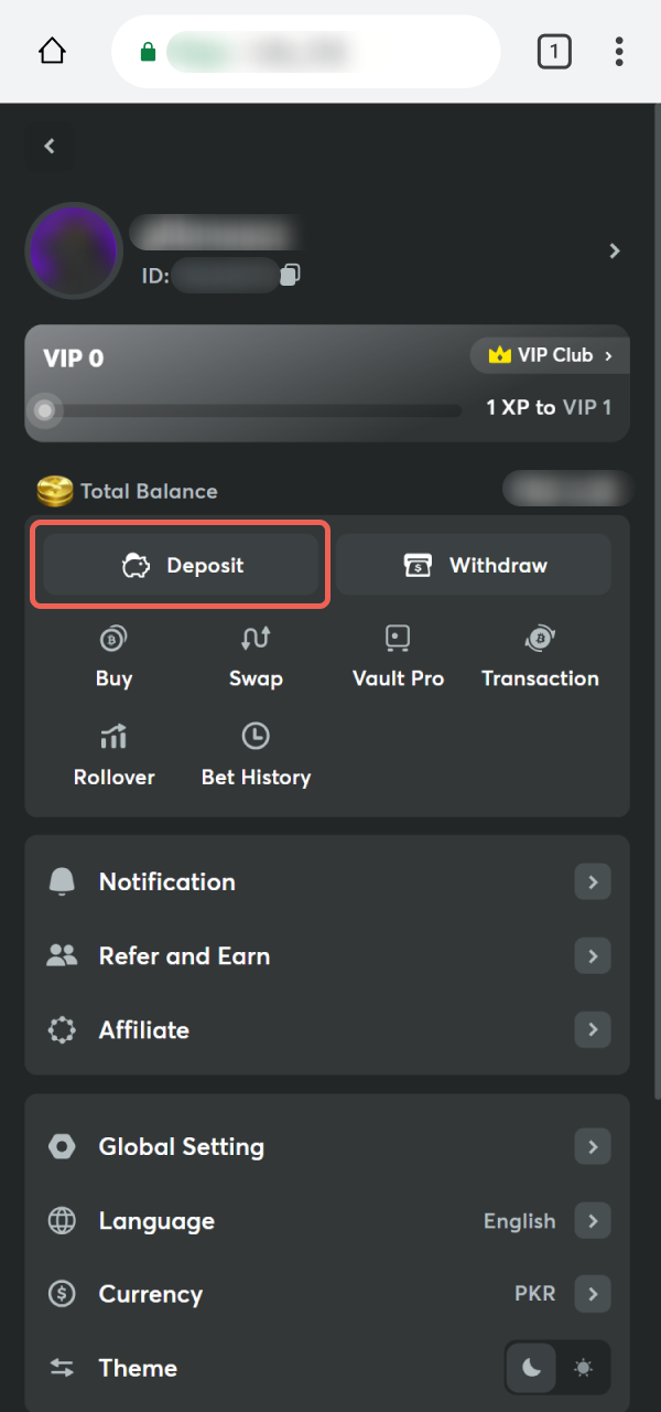 Access the banking area for a BC Game PWA Deposit now.