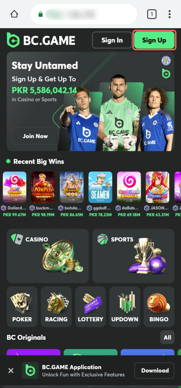 Open the form to Register your profile via BC Game PWA.