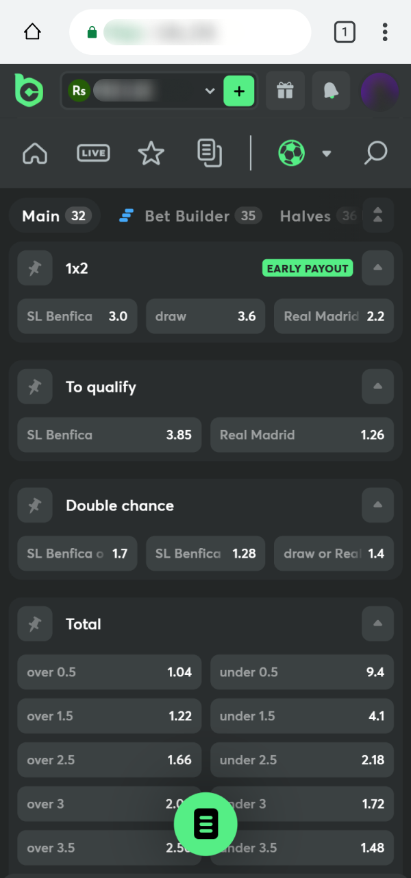 Prepare your official Betting slip on the BC Game PWA app.