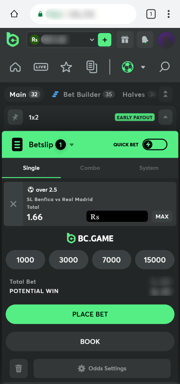 Finalize your Betting choice on the official BC Game PWA platform.
