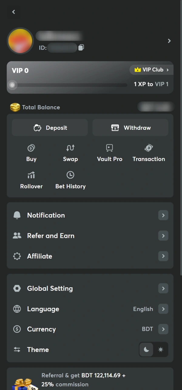 Manage your BC Game Registration profile and check your current balance.
