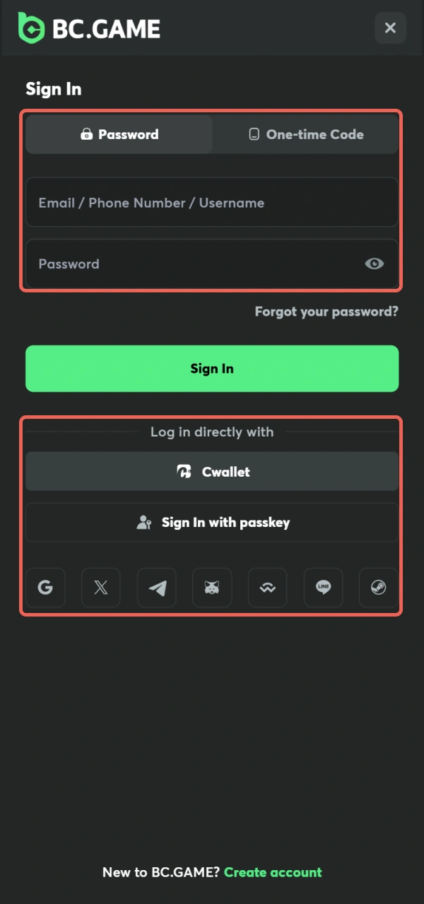 Sign in to your BC Game Registration profile using your password.