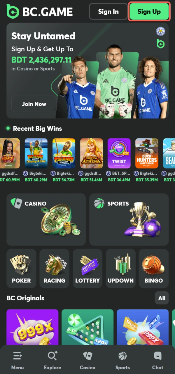 Initiate your BC Game Registration by tapping the sign-up button now.