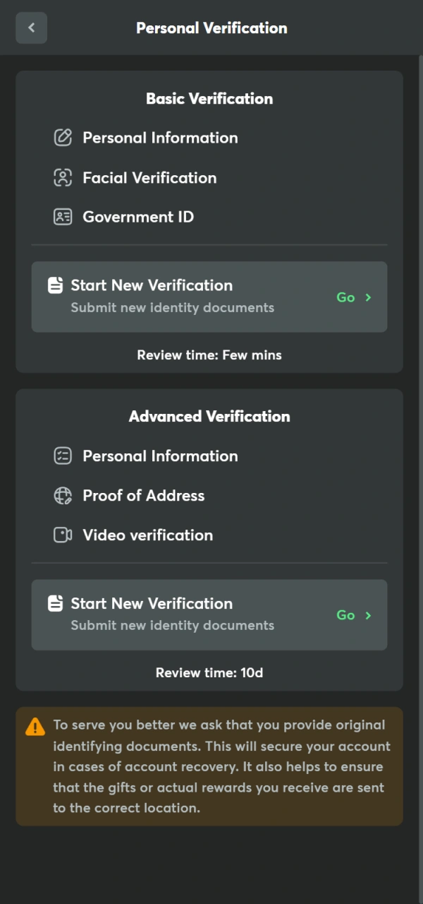 Fill in your primary info for BC Game Verification on the site.