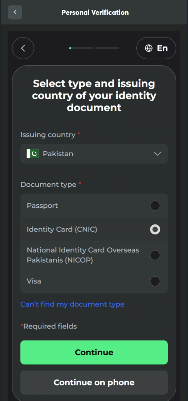 Upload your ID card for successful BC Game Verification in Pakistan.