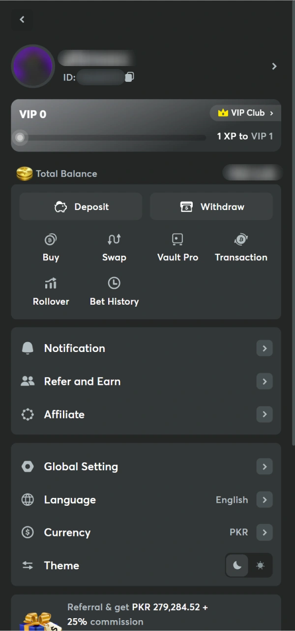 Open your balance and history after the BC Game Log In completion.