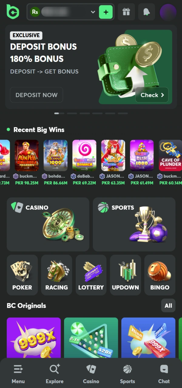 Enter your private account area after you Sign Up at BC Game.