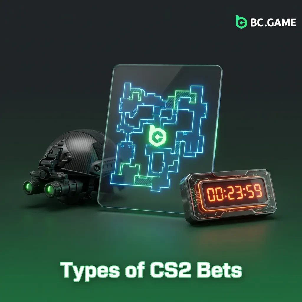 CS2 betting options at BC Game including match winner, map winner, total rounds, and handicap betting markets