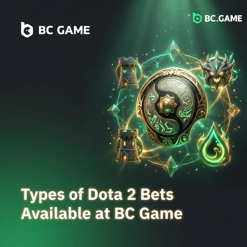 Dota 2 betting options interface showing match winner, map handicap, first blood, and total kills markets at BC Game