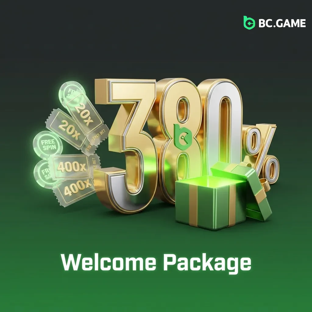 BC Game India welcome bonus: 380% package up to ₹18,17,079 with 20 free bets and 400 free spins for new players