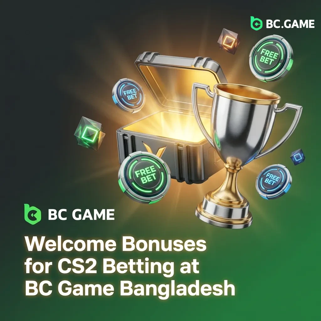 BC Game Bangladesh welcome bonus offer showing 380% bonus up to BDT 2.4M plus free bets for CS2 betting