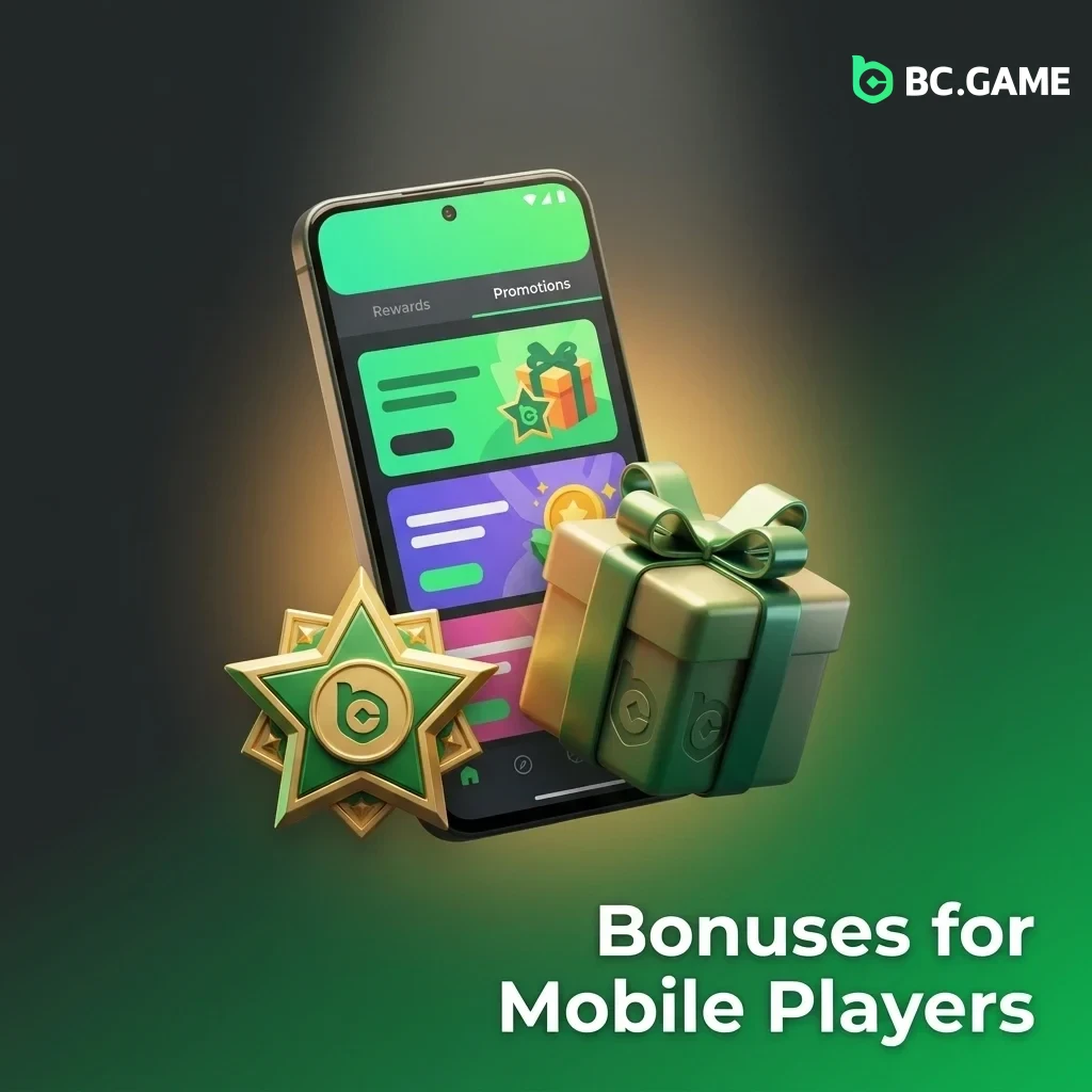 Mobile players claiming bonuses on BC Game app, accessing welcome package and promotions on any game or sport